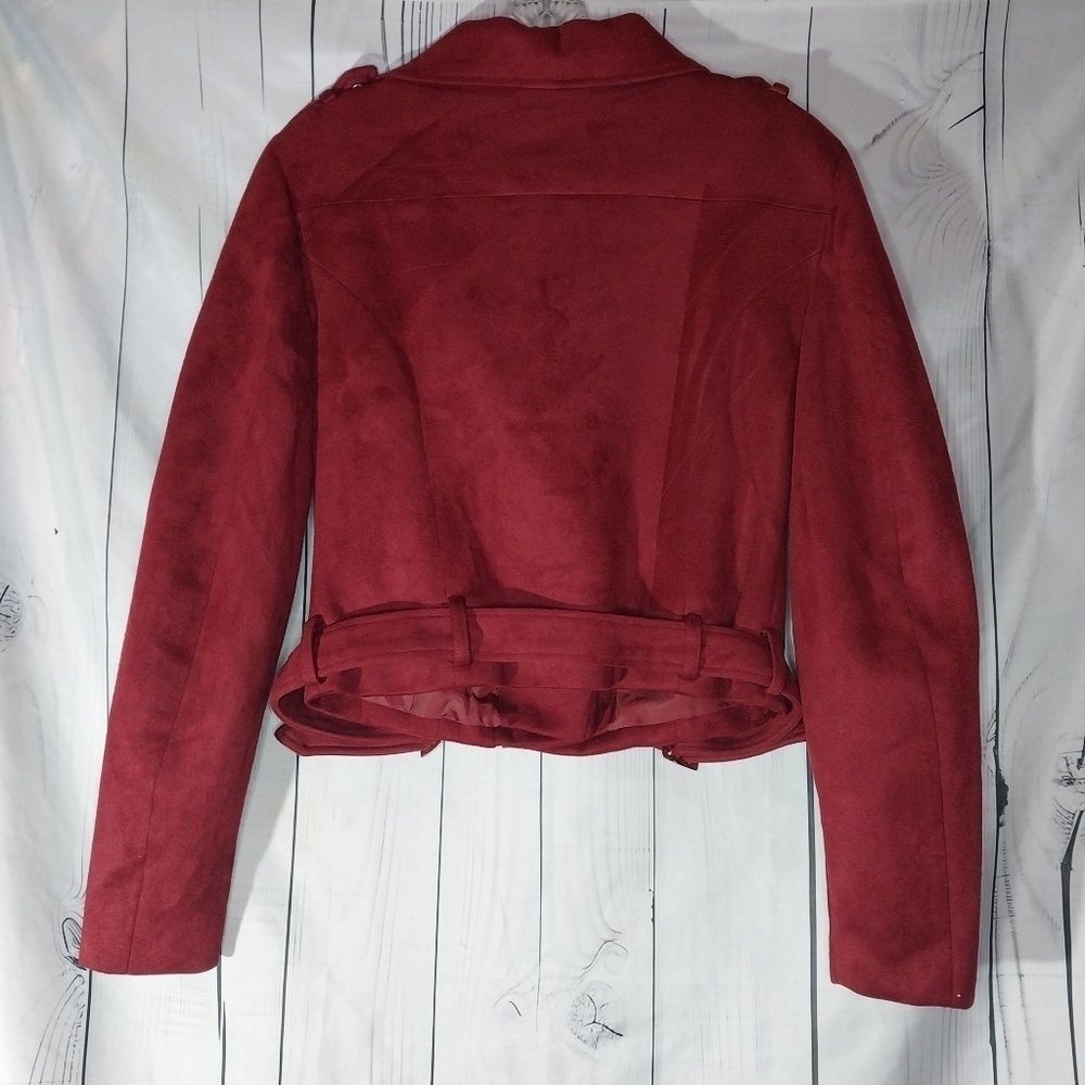 Romeo & Juliet Couture Faux Suede Moto Biker Cropped Edgy Goth Jacket - Picture 9 of 14